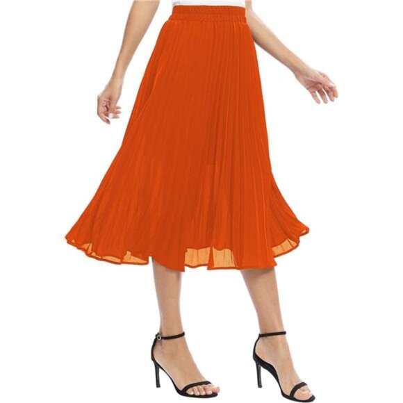 Women's Chiffon Elastic Waist A-Line Orange - Picture 3 of 7